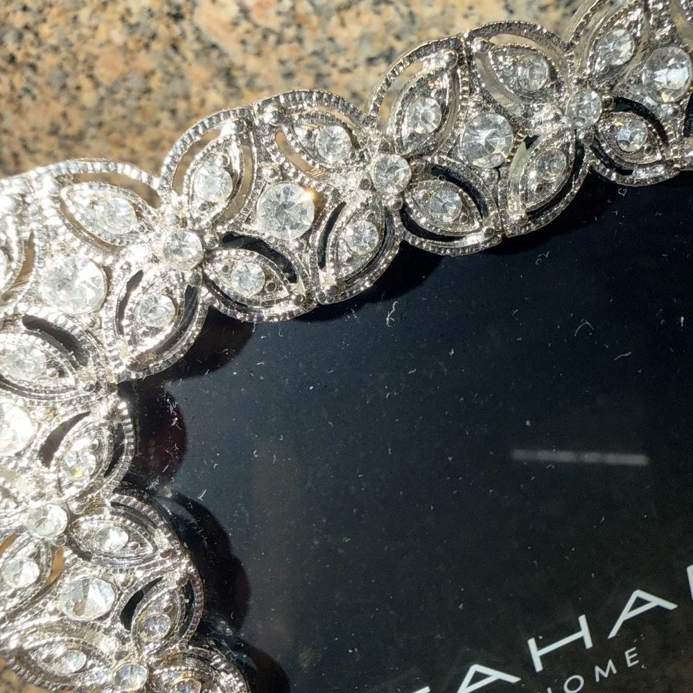 Tahari Home Picture Photo Frame 3.5x5 Silver Jeweled Floral Tabletop Decor